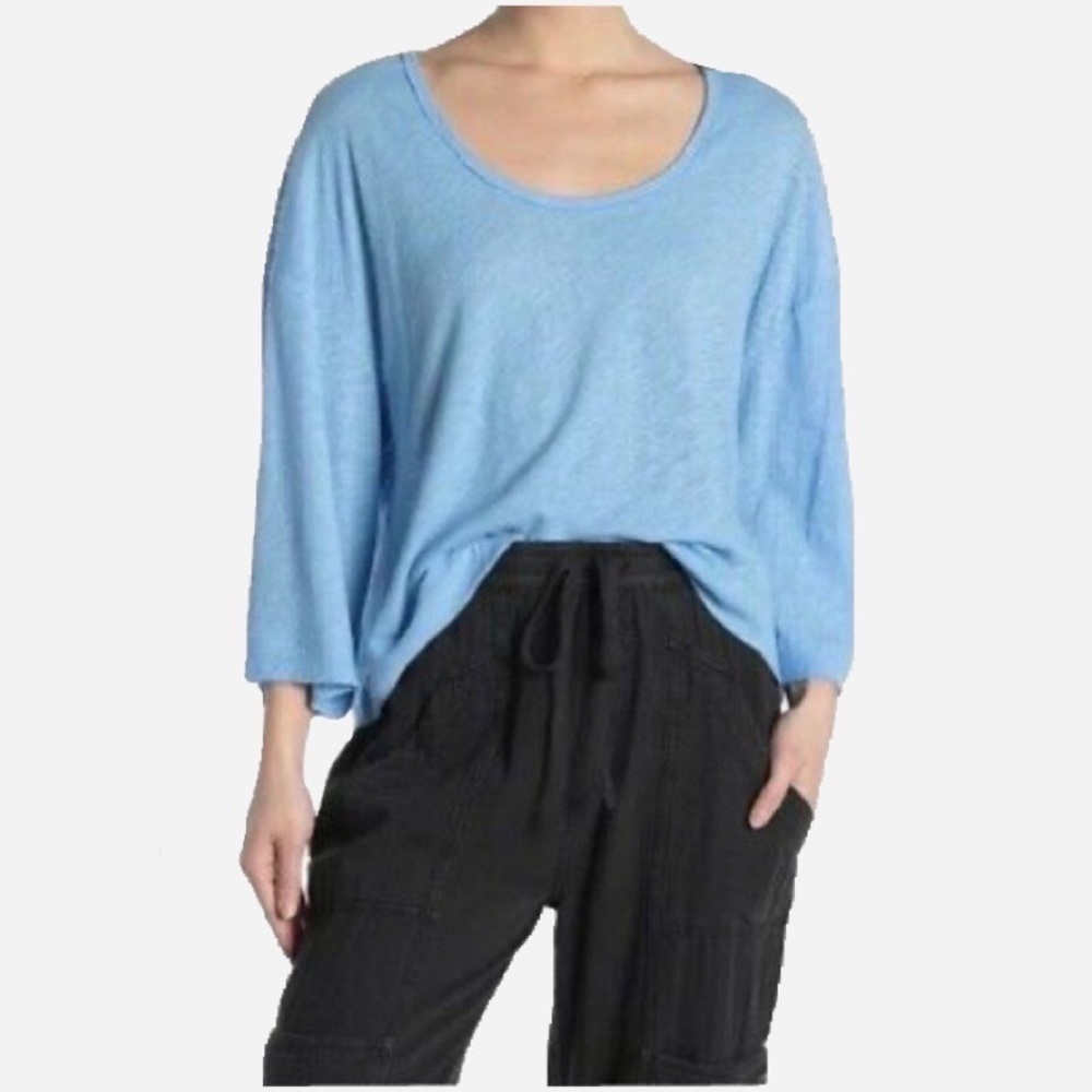 New Free People Small Blue Linen Blend Top Nwt